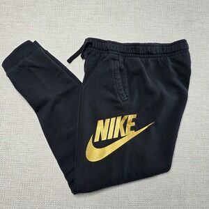 Vintage 90s Nike Spellout Gold Swoosh Black Sweatpants Jogger Kids Boys XL Pants